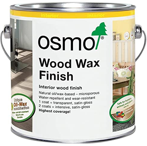 Osmo Wood Wax Finish 3166, Walnut Satin Finish, 2.5L - Durable Furniture Wax for Wooden Furniture, Water-Resistant Floor Wax, Wood Treatments - Ideal for Oak, Pine & More