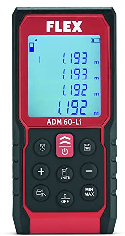 Flex Laserentfernungsmesser ADM 60 Li (Längen-, Flächen- und Voluminaberechnung, Genauigkeit ± 3 mm / Max. Arbeitsbereich 0,15 - 60 m, Sichtbare Laserdioden< 1 m W, 635 nm)