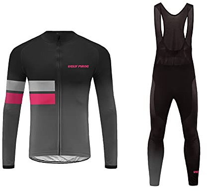 UGLY FROG Damen MTB Winter Fleece Radtrikot Set Fahrrad Trikot Langarm + Radlerhose Thermo Winddicht DEHJK12