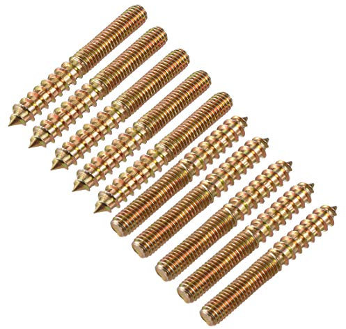 sourcing map M6 Hanger Bolts Length 2(50mm) Double Headed Bolts Self-Tapping Screw 6mm Wood Joint Furniture Legs 10pcs