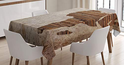 ABAKUHAUS afrikanisch Tischdecke, Holzbrett Afrika Karte, Für den Inn und Outdoor Bereich geeignet Waschbar Druck Klar Kein Verblassen, 140 x 240 cm, Umbrabraun Braun und Tan