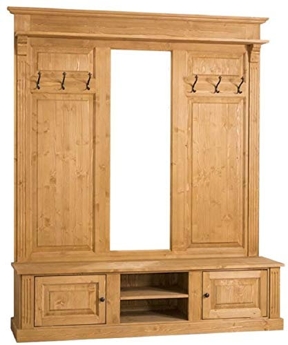 Casa Padrino Landhausstil Garderobe Naturfarben 180 x 41 x H. 210 cm - Massivholz Garderobenschrank mit Spiegel - Landhausstil Garderobenmöbel