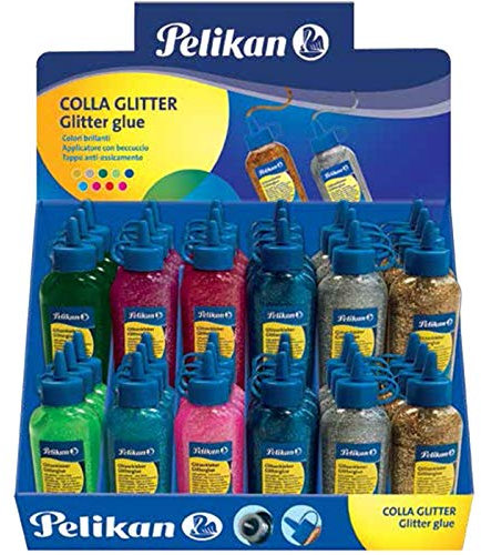 Pelikan 294801 Colla Vinilica Glitter Misto 60 ml, Confezione da 36 Unità, per Lavorati Creativi e Artistici, Utilizzabile su Carta, Cartoncino, Tessuti, Legno