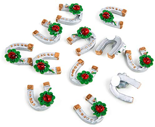 Logbuch-Verlag 12 kleine Hufeisen Glücksbringer silberfarben mit Klebepunkt Kleeblatt Marienkäfer 2 cm Silvester Hochzeit