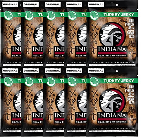 Indiana Turkey Jerky, High Protein Trockenfleisch, ohne Zuckerzusatz, Gluten-frei 10x25g