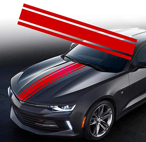 TOMALL 124.5 cm x 22.2 cm Motorhaube Streifen Aufkleber Auto Racing Körper Seite Aufkleber Rock Dach Motorhaube Stoßstange Streifen Aufkleber Vinyl Streifen Dekoration für Auto (Rot)