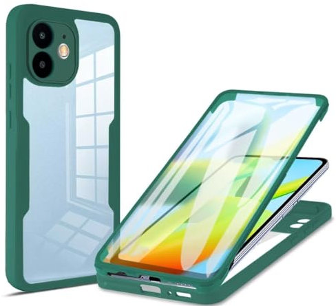 FMPCUON Case Compatible with iPhone SE (2020), 360° Full Ultra-Thin Protective Protection Bumper, Front nd Back Tempered Glass Full Screen Protector Coverage One-piece Design Cover, Green