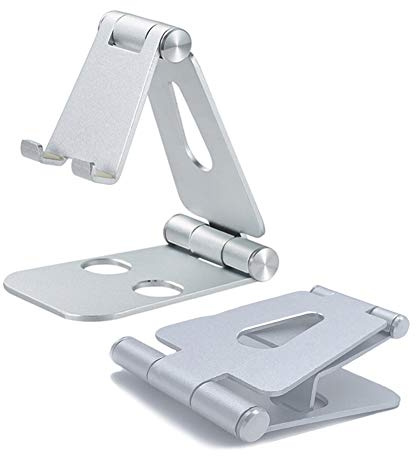 DEERMEI Cell Phone Stand Holder, Multi-Angle Cell Phone Holder, Fully Foldable, Adjustable Desktop Phone Holder Cradle Dock Compatible with All Phones Tablets (7-10) Nintendo Switch