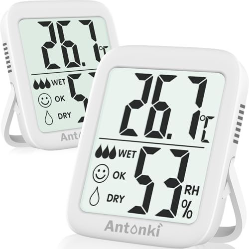 Antonki 2 pezzi Termometro Ambiente Interno, Igrometro Digitale, Misuratore di Umidità, Monitor di Temperatura e Umidità per Casa, Asilo Nido, Terrario, Incubatrice, Serra - Batteria Inclusa