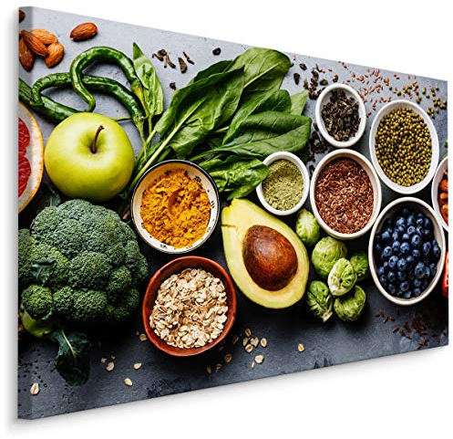 Muralo Leinwandbilder 120x80 Essen Gemüse Obst Leinwand Wandbild Kunstdruck Gewürze Paprikas Chili Rosenkohl Schlafzimmer Wohnzimmer Wanddekoration Design XXL 781 Br. 120 cm x Hö. 80 cm