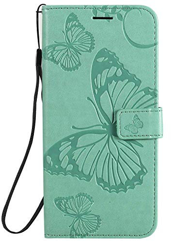 DENDICO Coque pour Xiaomi Redmi Note 9 / Redmi 10X 4G, Papillon Imprimé PU en Cuir Coque Magnétique Portefeuille TPU Étui Housse pour Xiaomi Redmi Note 9 / Redmi 10X 4G - Vert
