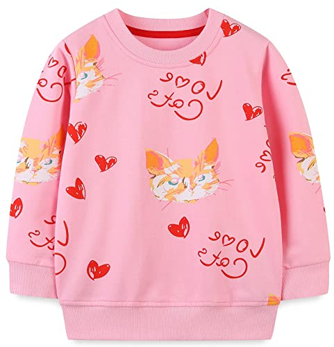 Girls Sweatshirt for Kids Cat Cotton Top Casual Jumper Girl T Shirt Toddler Clothes Long Sleeve Pullover Winter Spring Age 6-7 Years
