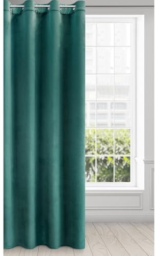 Eurofirany Melanie Vorhang Samt Velvet Ösen -1 STK. Weich Edel Gardine 200g/m² Elegant Glatt Einfarbig Flauschig Modern Klassisch Wohnzimmer Schlafzimmer, 140x250 cm, Dunkelturkis