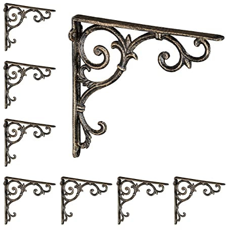 Relaxdays Équerre étagère Murale, Lot de 8, Ancien, Support en Fonte de Fer, Ornements baroques, Aspect Bronze