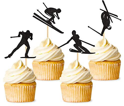 28 Stück Skifahren Cupcake Topper Skifahren Kuchen Topper Sport Kuchen Dekoration für Skifahren Thema Party Dekoration Sport Party Dekoration