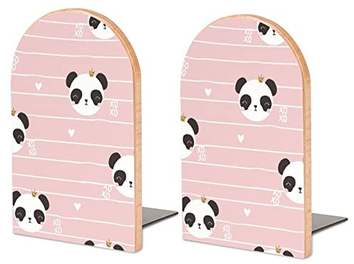 Lot De 2 Serre-Livres Princesse Panda Support De Livre Antidérapant en Bois pour Bibliothèque De Bureau