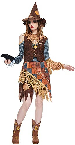 EraSpooky Vogelscheuchen Kostüm für Erwachsene, Damen, Halloween, Karneval, Motto Party Kleidung für Männer und Damen, Halloween Kostüm für Paare