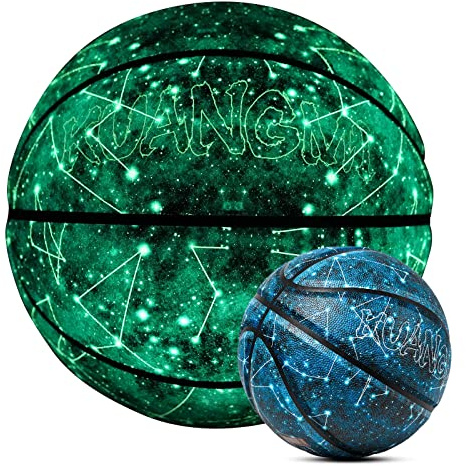 Kuangmi Glow in the Dark Basketball, leuchtender leuchtender Lederball, Geschenke für Frauen, Mädchen, Basketball für drinnen und draußen, Größe 6 (72,4 cm)
