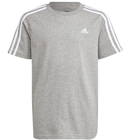 adidas Unisex Kinder Essentials 3-Stripes Cotton Tee, medium Grey Heather/White, 7-8 Years