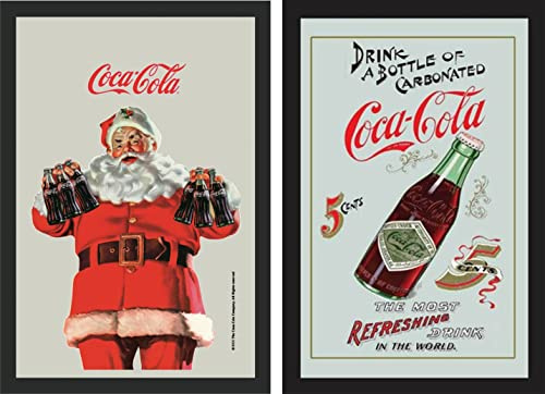 JS Garten Deko Set: 2 Spiegelbilder Coca-Cola Retro Vintage Weihnachtsmann Cola Flasche 20x30 cm Wandbilder