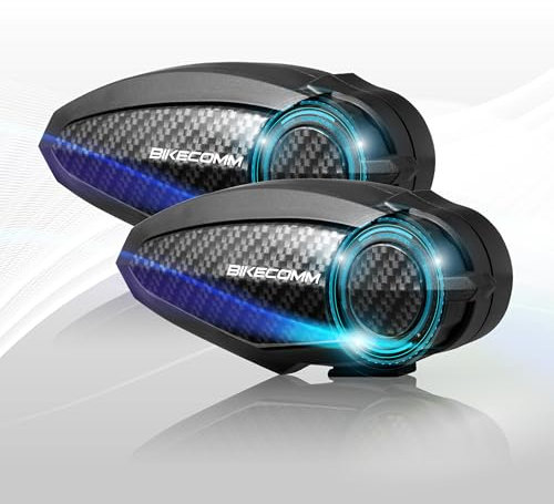 BIKECOMM BK-S2 Motorcycle Bluetooth Intercom Headset - Helmet Communication System, Waterproof Speaker, Voice Comm Earbuds, Helmet Headphone, Noise Cancellation (Duo Carbon)