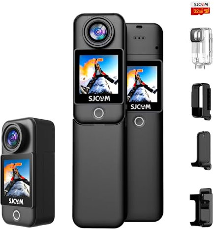 SJCAM C300 Pocket Camera 4K, 3800mAh Battery 6-Axis Stabilizer Action Camera, Dual-Touch Screen Body Camera, Waterproof, Suitable for Vlogging and Live Streaming, with Helmet Mount Kits, Black