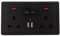 Dhouse Double Switched 13 A Electrical Double Socket with Two USB Charging Ports Square Edge Double Plug Wall Socket with LED for Home Office Hotel (Black)