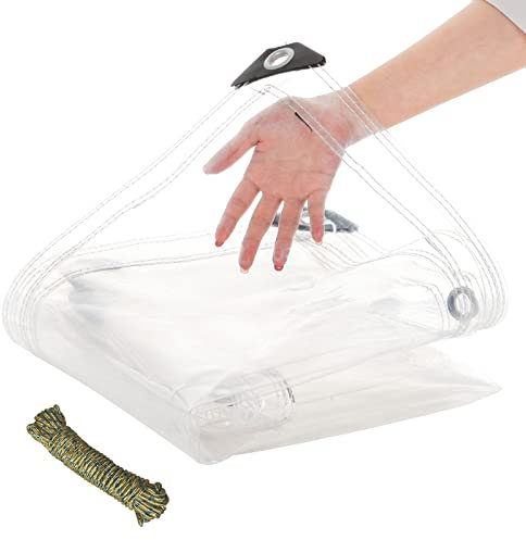 Clear Tarps 4' x 8', Heavy Duty PVC 20 Mil Thick Tarpaulin with Eyelets and 1 Rolls Ropes,Waterproof Transparent Vinyl Tarpaulin Cover for Patio Enclosure, Camping, Porch Canopy