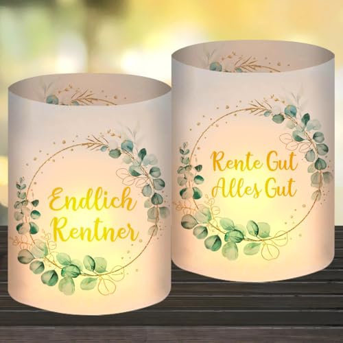 12 Windlicht Tischdeko Ruhestand, Endlich Rentner Eukalyptus Tisch Deko, Grün Rente Windlichter Tischdeko, Rente Gut Alles Gut Windlicht Geeignet für Renteneintritt Pensionierung Abschiedsfeier Party