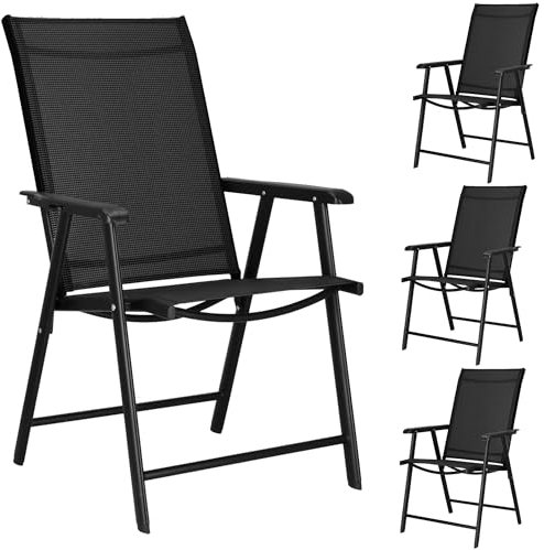 SPRINGOS Gartenmöbel Set 4 klappbaren Gartenstühlen und Tisch wetterfest Metall balkonstuhl gartenstuhl gartensessel textilene terrassenstühle rattanoptik Outdoor bistrostuhl schwarz