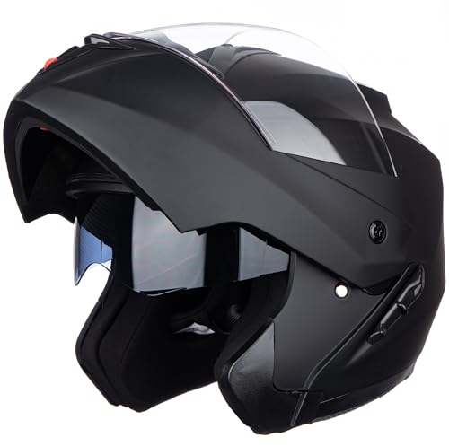 Helm für Motorräder Full-Face Motorcycle Helmet Tragbarer Integralhelme Flip-up Motorradhelm Zertifizierung von ECE (Matte Schwarz, L)