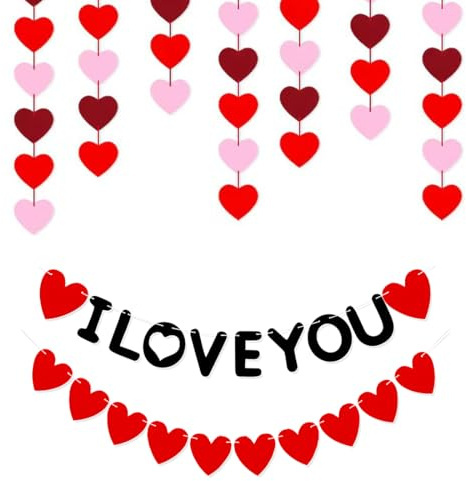 ZAMXHUG 8PCS Liebe Herz Girlande - Rot Rosa Valentinstag Dekoration, Girlande doppelt in rot mit hängendem Herz Girlande für Geburtstag, Valentinstag Dekoration, Jubiläum