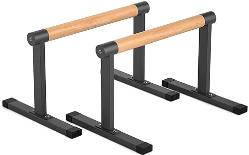 Parallettes calisthenics Holz Rutschfeste Liegestützgriffe, Premium Turnen und Calisthenics Equipment, Bounabay Dip Bar Krafttraining, Handstand Barren, Push up bar (schwarz, groß)