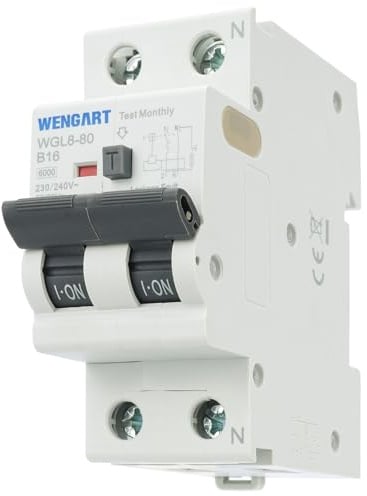 Wengart FI/LS-Schalter Typ A – 16A 30mA 1P+N 6kA – Fehlerstrom-Leitungsschutzschalter für Wohngebäude – Optimiert für Phasenschienen-Montage WGL8-80