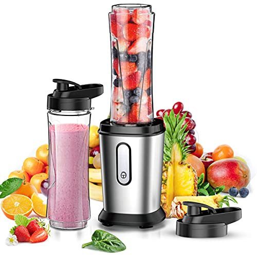 Mixer, Smoothie Maker, 500W Standmixer Mini Mixer Smoothie Maker mit 2x600ml Smoothie Flaschen BPA frei Tritan,Tragbarer Blender Smoothie Mixer aus Edelstahl 4-Blatt für Shake, Smoothie