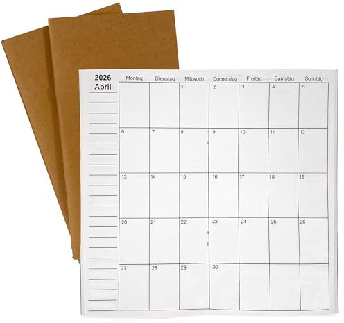 UNIQUE HM&LN Travelers Notebook kalender Jan 2025 – Jun 2026, Travelers Notebook Inserts, Monatskalender Wochenplaner Notizbuch, 1 Woche 2 Seite, Regular TN Journal, 21x11cm, 3 Stück