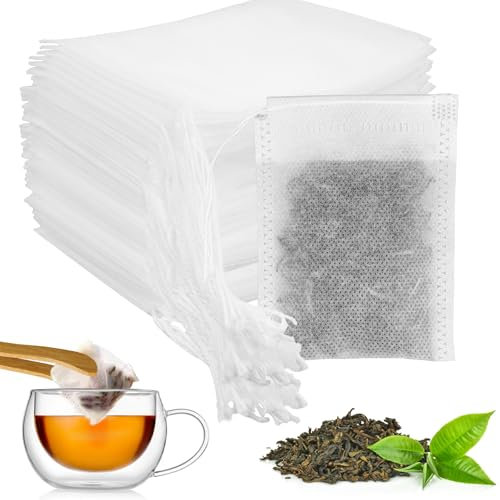 benlidoner 400 Stück Teebeutel für Losen Tee 7 X 9cm Leere Filterbeutel Teefilter Papier mit Kordelzug für Gewürze Vanille Lavendel Kaffee (Weiß)