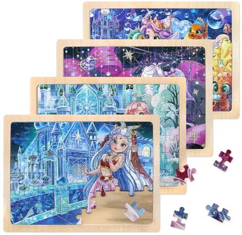 SAYHALO Puzzle Einhorn Prinzessin ab 3 4 5 6 Jahre, 4x60 Teilen Kinder Mädchen Holzpuzzle, Vorschule Lehrreiches Spielzeug, Geschenke für Kinder Mädchen Jungen