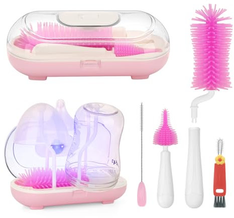 Baby Bottle Brush, Maypott Portable Travel Silicone Bottle Brushes for Cleaning Bottle Drying Rack Bottle Cleaner Set with Nipple & Straw Brush Bottle Drying Rack Baby Bottle Steriliser(Purple)