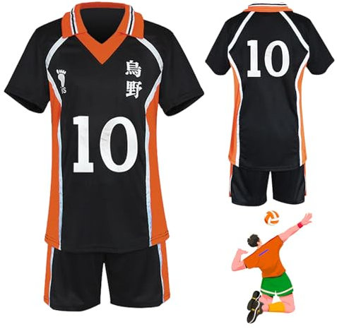 Haikyuu Cosplay, Karasuno Trikot, Anime Cosplay Herren, Anime Kostüm, Haikyuu Volleyball Jersey, Karasuno Uniform Shirt & Shorts Shouyou Hinata Costume für Cosplayshow Halloween Karneval