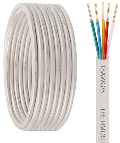 Thermostat Wire - 18/5 10FT Solid Copper 18 Gauge 5 Conductor Power Circuit Cable for Heating & air Conditioning Equipment, doorbells and Other Indoor/Outdoor Low Voltage Applications Use(White)