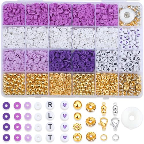 AWARDSEN Purple Clay Beads Bracelet Making Kit Polymer Beads for Bracelet Making Friendship Bracelet Making Kit 3290 Pcs Jewellery Making Supplies Art and Crafts DIY Necklace Earring Jewellery