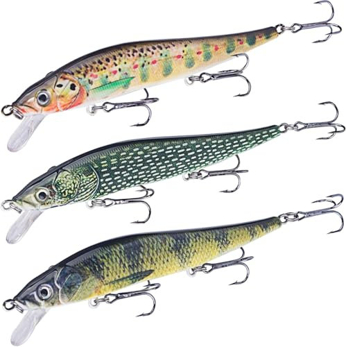 TABKSOLA Wobbler Hecht Set,12CM/13.5G Minnow mit biomimetischer Beschichtung, schwimmend, ideal für mittlere bis Weite Würfe Angler.