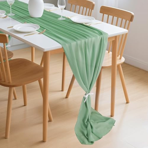 LUKDUNG Tischläufer Chiffon, 70x300 cm Tischläufer Hochzeit Tischdeko, Abwaschbar Tischband Tischdekoration für Küche Geburtstage Kommunion Party (Grün, 70 x 300 cm)