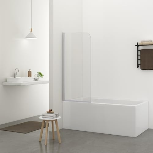 Bathlink 800 x 1400mm Framless Bath Shower Screen, 5mm Safety Clear Glass Bath Screen, Bathroom Screen