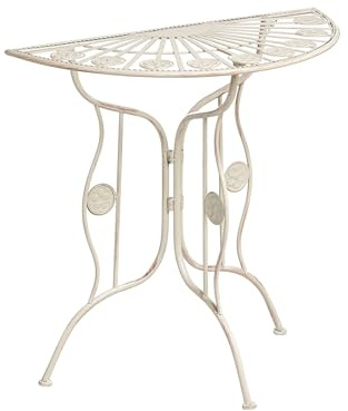 Beliani Garden Bistro Table Half-Round 80 cm 37 cm Iron E-Coating Finish Beige Water Resistant, Coggia