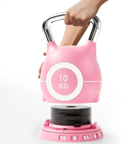 LIFERUN 7-in-1 Adjustable Kettlebell, 10/20kg Quick Adjust Weights | Die-Cast Aluminum and ABS Material, Safety Lock, Space-Saving, for Full-Body Workouts, Cross-Training, Compact Home Gyms