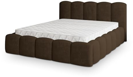 Masseno Polsterbett FALINA K 180x200 cm, Doppelbett, Bettkasten, Stauraum, Lattenrost Und Kopfteil - Braun, Kronos 06