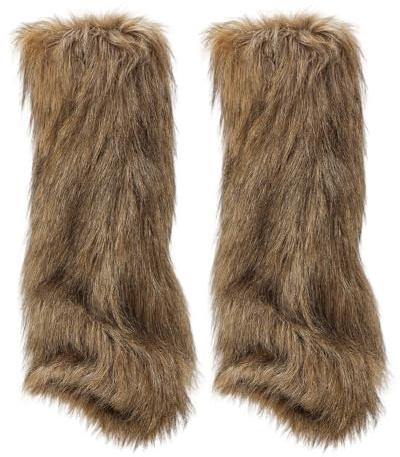 RQcMid Fellstulpen, Beinstulpen Fell, Leg Warmers Fur, Furry Leg Warmers, Kunstpelz Beinwärmer, Graue Fellstulpen, 40 cm Lang