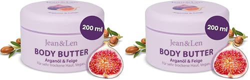 Jean & Len Verwöhnende Body Butter Arganöl & Feige, pH-hautideal, mit verwöhnendem Feigen-Duft, Körperbutter, ohne Parabene & Silikone, 200 ml (verpackung kann variieren) (Packung mit 2)